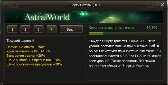 Окно энергии охоты